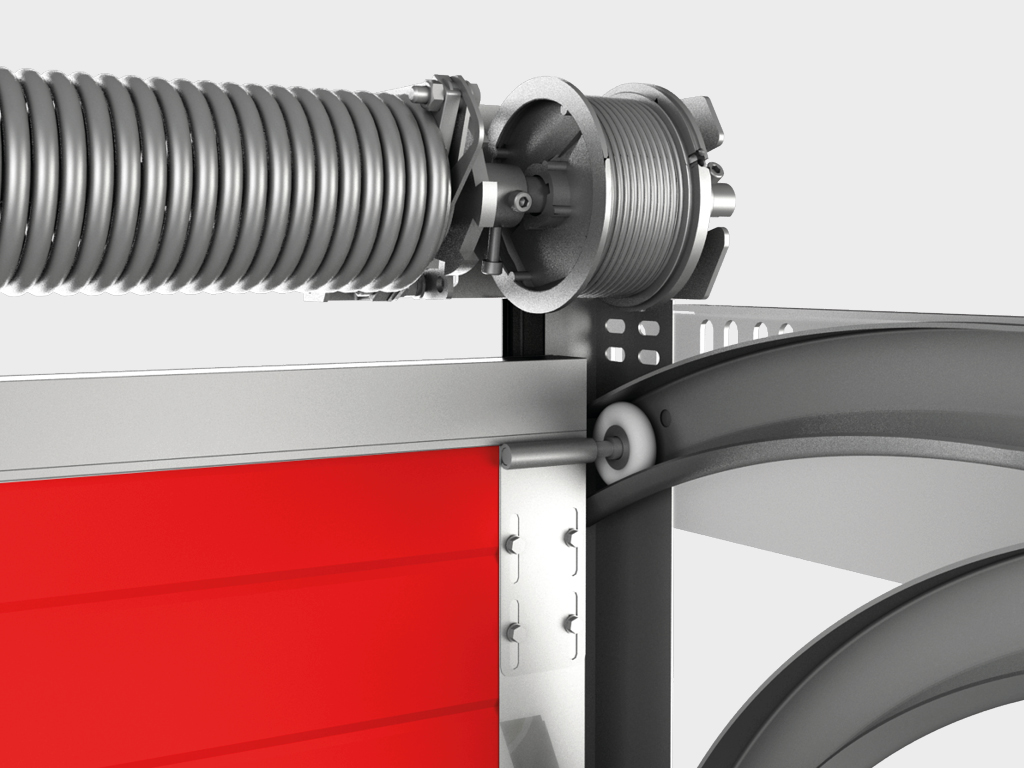 Окрашенные торсионные пружины подбираются индивидуально, учитывая вес щита ворот, что обеспечивает долговечность конструкции.